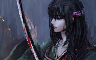 Woman sword green dress red - a red ribbon free wallpaper