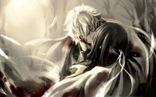 Man white hair black outfit 3 - his hand and a demon in the background free wallpaper