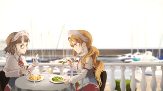 Girls eating food marina boats - a marina free wallpaper