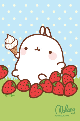 Cartoon bunny eating strawberries ice - cute free wallpaper