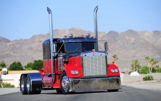 Red semi truck street mountains - the background and a sky background free wallpaper for desktop