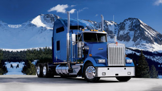 Blue truck mountain scene detailed - the ground and trees free wallpaper