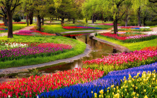 Park river flowers bridge nature 2 - free spring wallpaper for desktop