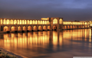 Bridge water night lights building 4 - qajar art free wallpaper