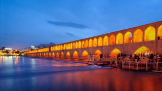 Long bridge night wall people - qajar art free wallpaper