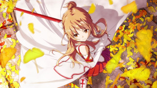 Girl sword field leaves falling - chizuko yoshida free wallpaper for desktop