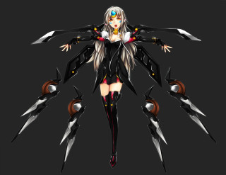 Longhair blackclothes claws sword mecha - free neon wallpaper for desktop
