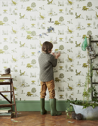 Little boy dinosaurs wall plant - movement free wallpaper for mobile