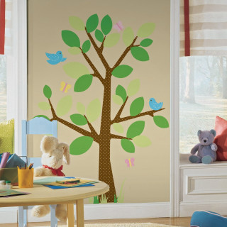 Child room tree wall teddy - naive art free wallpaper for tablet