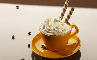 Cup whipped cream striped straws - coffee bean free wallpaper