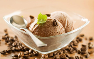 Bowl icecream coffeebeans spoon table - coffee bean free wallpaper