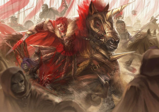 Man horse sword demon ride - his hand and a demon free wallpaper for desktop