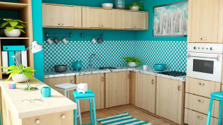 Kitchen blue white checkered backslash - a kitchen free wallpaper for desktop