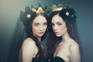 Women crowns veils posing photo - two woman free wallpaper for desktop