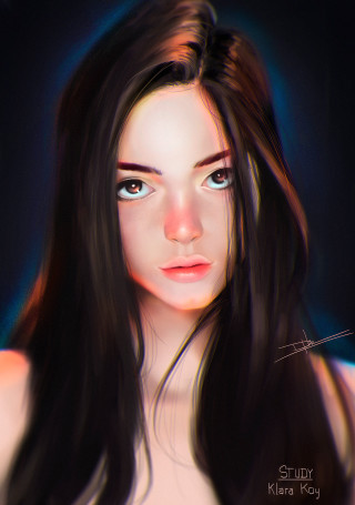 Woman long hair blue eyes 16 - a digital painting of a woman free wallpaper for mobile