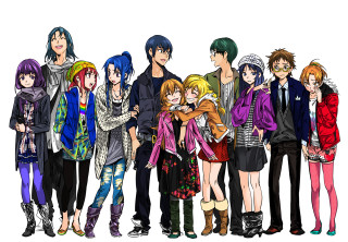 Anime characters group arms around 12 - a line free wallpaper for desktop