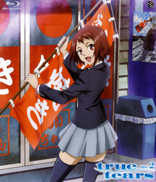 Woman holding flag store window - true free wallpaper