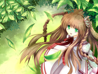 Girl braid forest green leaves - magic realism free wallpaper for desktop