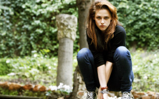 Woman crouching tree rocks skateboard - her shoe free wallpaper