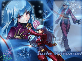 Blue red girls holography diamonds - a white hair free wallpaper