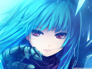 Anime girl blue hair red 9 - red eye free wallpaper