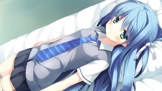 Blue hair girl bed blush - her eye free wallpaper for desktop