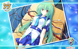 Anime girl green hair blue - a blue ribbon free wallpaper