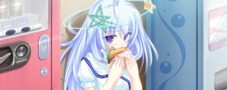 Blue haired girl eating hotdog - hot free wallpaper