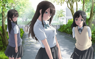 Three girls school uniforms walking - a street together free wallpaper