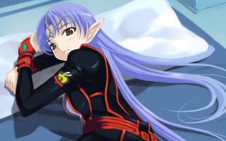 Anime girl purple hair bed - long purple hair free wallpaper