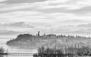 Black white island lake bridge - a bridge in the middle free wallpaper