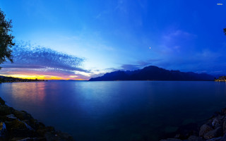 Lake mountain dusk blue sky - bernard meninsky free wallpaper