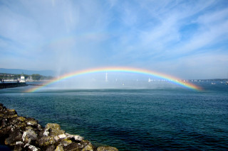 Rainbow water bridge boat background - a rainbow free wallpaper for desktop