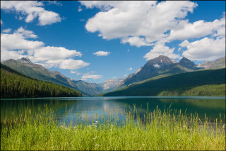Lake mountains grass blue sky - bob ross free wallpaper