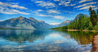 Lake mountains trees blue sky 2 - bob ross free wallpaper