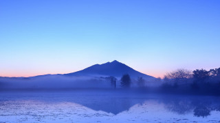 Mountain lake fog forest beach - murata range free wallpaper