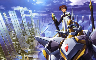 Woman futuristic suit cityscape sword - a cityscape free wallpaper for desktop