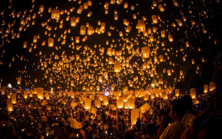 People lanterns night time gathering - lantern free wallpaper
