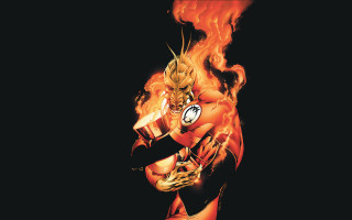 Woman red costume flaming face - a red costume free wallpaper