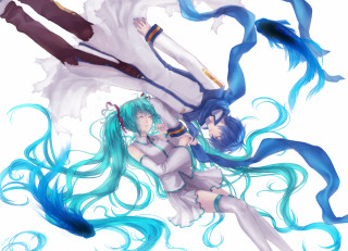 Anime characters blue hair white - their back free wallpaper for desktop