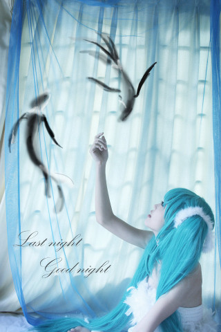 Blue hair blue dress bird - overhead free wallpaper for mobile