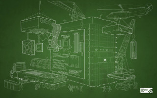 Green drawing building green background - matte drawing free wallpaper