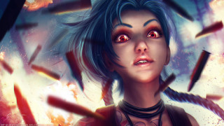 Blue haired woman red eyes - artgerm free wallpaper