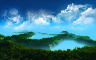 Mountain range lake clouds sky 8 - a painting of a mountain range free wallpaper