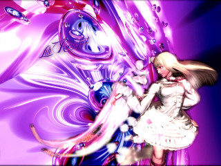 Girl white dress cat pink - a purple swirl free wallpaper