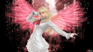 Blonde girl white dress pink 2 - a red bow free wallpaper for desktop