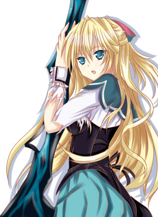 Anime girl blonde hair sword - a blue dress free wallpaper for mobile
