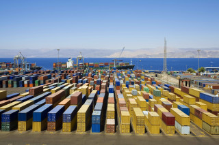 Containers stacked container yard ocean - symmetric free wallpaper