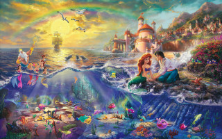 Mermaid prince rock ocean castle - kinkade free wallpaper