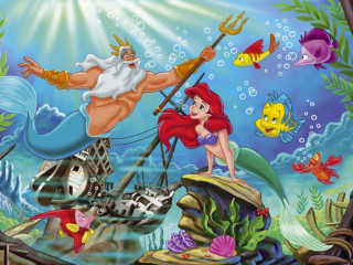 Mermaid prince fish ship underwater - and a man free wallpaper